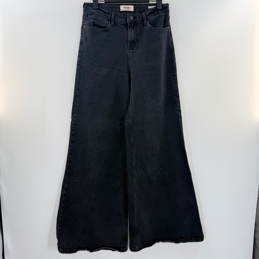 Wrangler Womens High Rise Wide Leg Jeans Faded Black Denim Pants 28 Waist